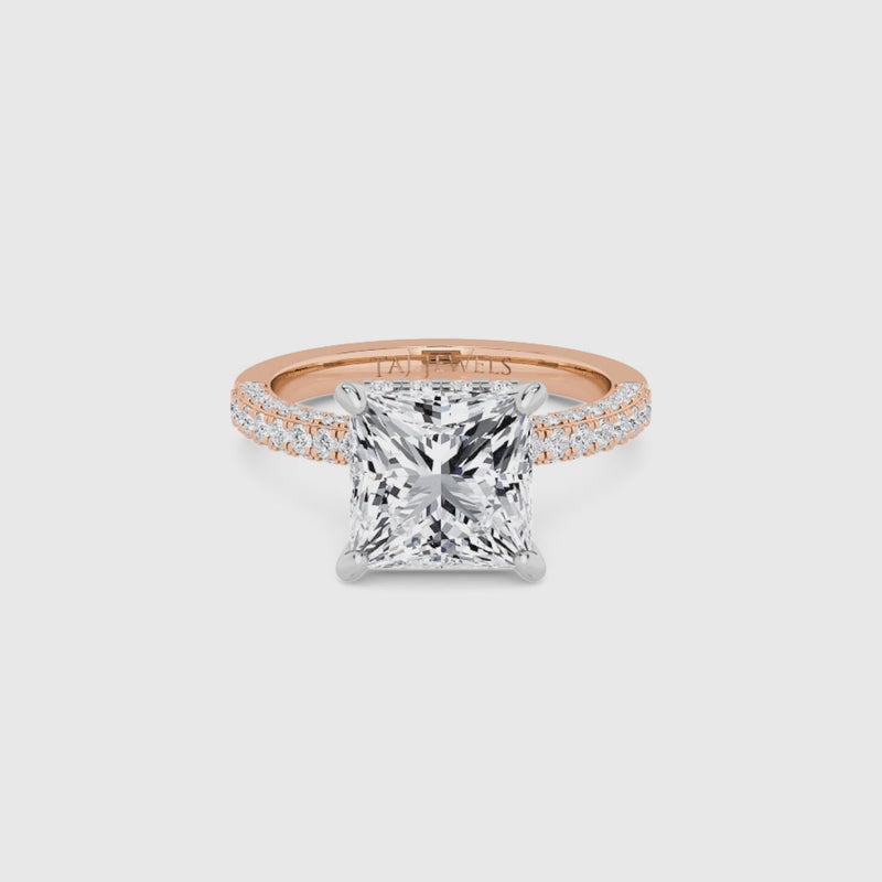 Princess Cut 3D Pave Double Hidden Halo Lab Diamond Engagement Ring (1ct+)