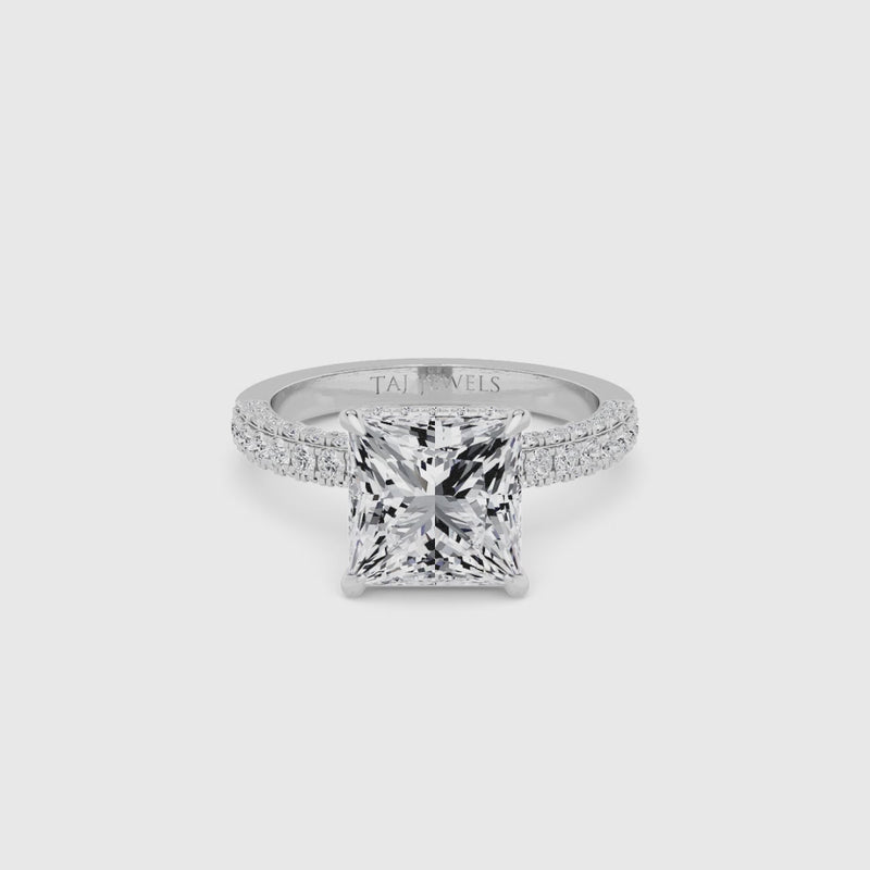 Princess Cut 3D Pave Lab Diamond Engagement Ring (Floating Head) (1ct+)