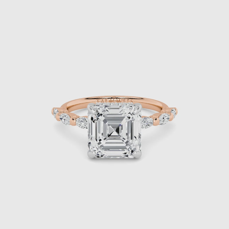 Asscher Cut Solitaire Marquise Diamond Band Lab Diamond Engagement Ring (1.00ct+)