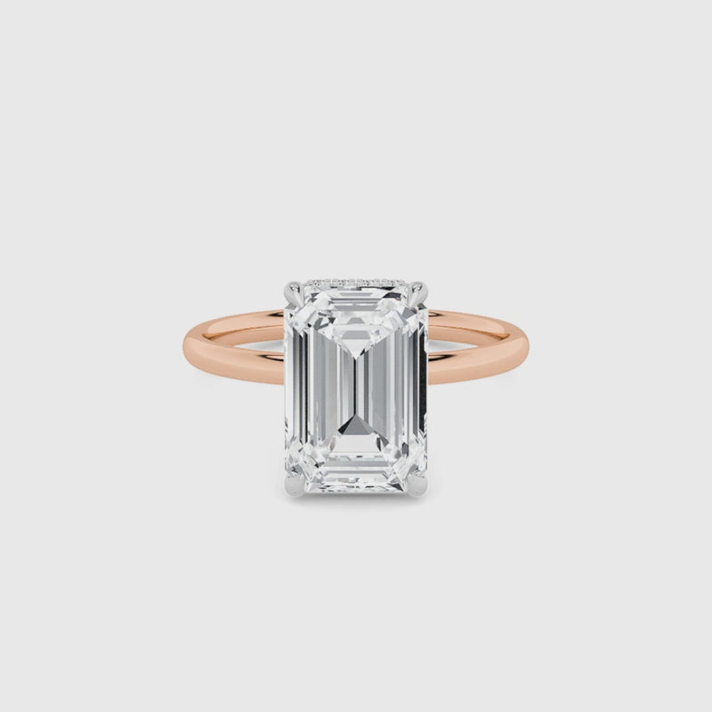 Emerald Cut Solitaire Plain Band Lab Diamond Engagement Ring (Floating Head) (1ct+)